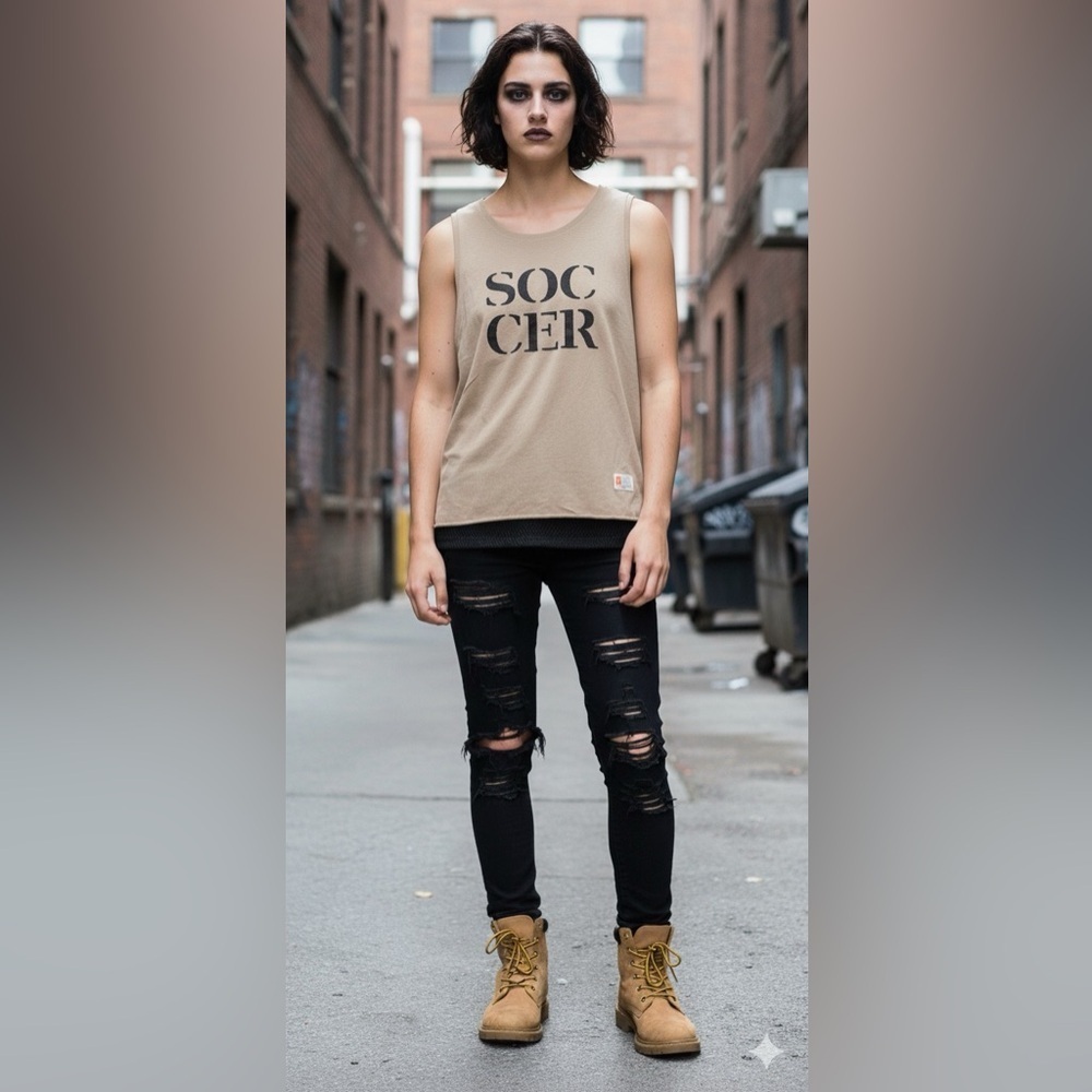 Punk Wear Tan Mesh Fabric with Logo Patch